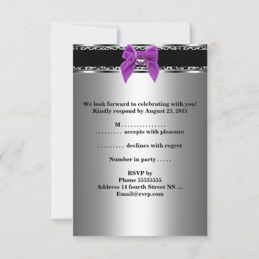 UAWG Lila Silver Black Zebra Leopard RSVP Karte (Rückseite)