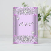 UAWG Lilac Damask Wedding White Diamond Hearts RSVP Karte (Stehend Vorderseite)