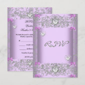 UAWG Lilac Damask Wedding White Diamond Hearts RSVP Karte (Vorne/Hinten)
