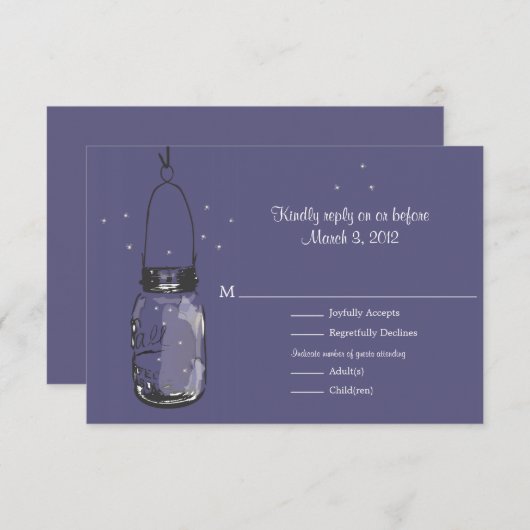UAWG Mason Jar & Fireflies Hochzeit RSVP Karte (Vorne/Hinten)