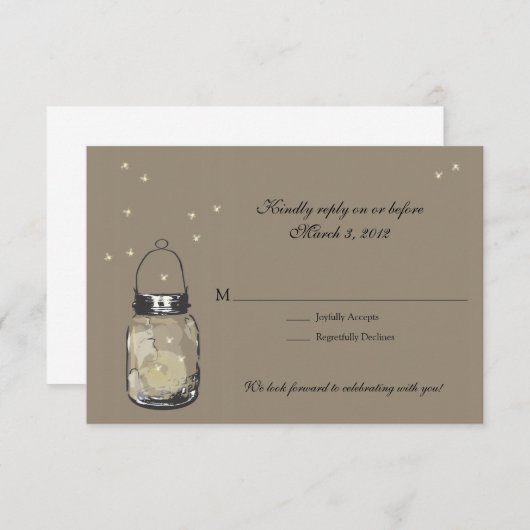UAWG Mason Jar & Fireflies Hochzeit RSVP Karte (Vorne/Hinten)
