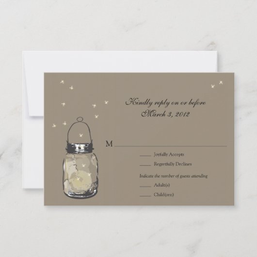 UAWG Mason Jar & Fireflies Hochzeit RSVP Karte (Vorderseite)