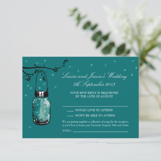 UAWG Mason Jar Wedding RSVP Karte (Stehend Vorderseite)