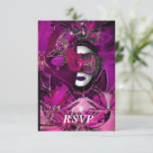 UAWG Masquerade Ball Party Maske Schwarzes Rosa Li RSVP Karte (Stehend Vorderseite)