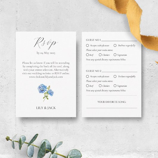 UAWG Meal Selection Hydrangea 2 Guest Wedding RSVP Begleitkarte