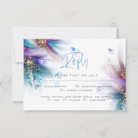 UAWG MEHL | Aquamarin Lila Abstrakte Blämter RSVP Karte (Vorderseite)