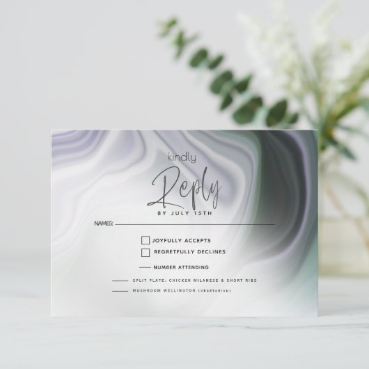 UAWG MEHL | Dusty Jade und Violet Abstrakt RSVP Karte (Stehend Vorderseite)