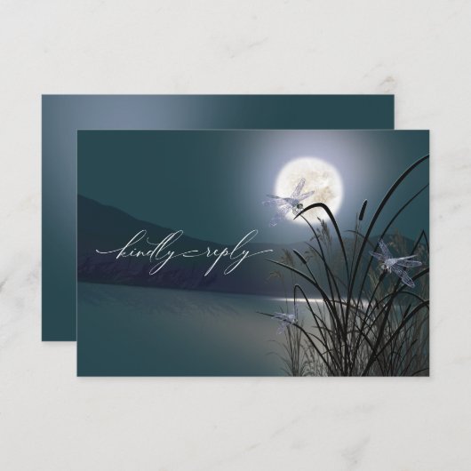 UAWG Menu Dusty Aquamarin Full Moon Dragonfly Pond Einladung (Vorne/Hinten)