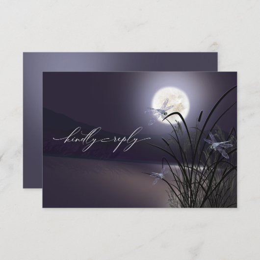 UAWG Menu Dusty Plum Full Moon Dragonfly Pond RSVP Karte (Vorne/Hinten)