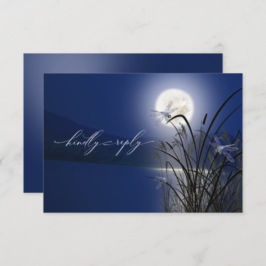 UAWG Menu Royal Blue Full Moon Dragonfly Pond RSVP Karte (Vorne/Hinten)