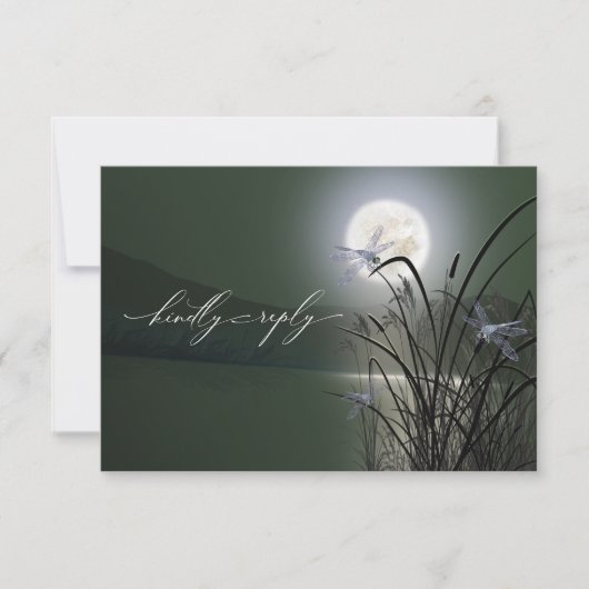 UAWG Menu Sage Green Full Moon Dragonfly Pond Einladung (Vorderseite)