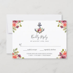 UAWG mit Essensauswahl Aquarellfarbener Ankerplatz RSVP Karte