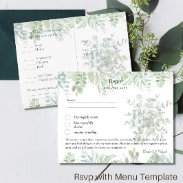 UAWG mit Menu Template Rustic Greenery Leaf Boho Postkarte