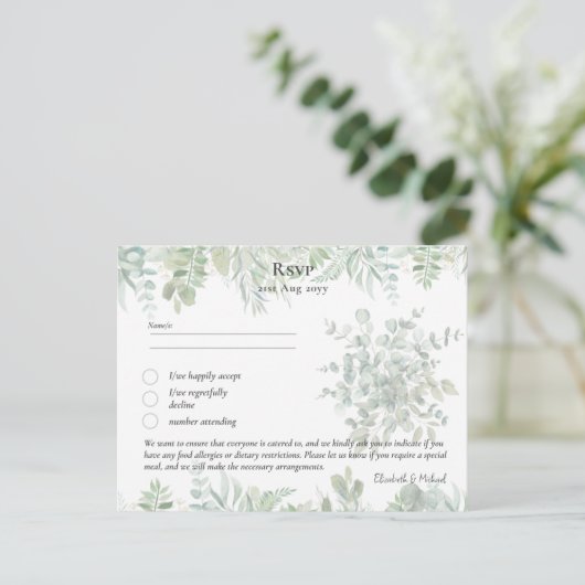 UAWG mit Menu Template Rustic Greenery Leaf Boho Postkarte (Stehend Vorderseite)