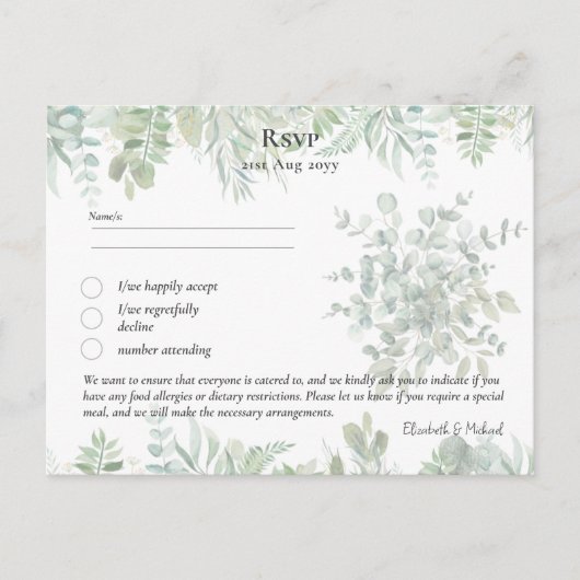 UAWG mit Menu Template Rustic Greenery Leaf Boho Postkarte (Vorderseite)