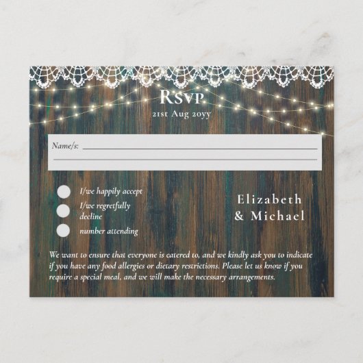 UAWG mit Menüvorlage Rustikale Holzbalken Postkarte (Vorderseite)