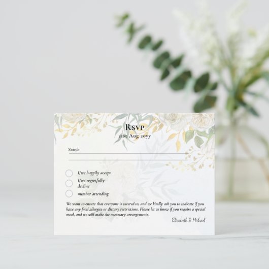 UAWG mit Menüvorlage Weiße Rosen Grünflächen Postkarte (Stehend Vorderseite)