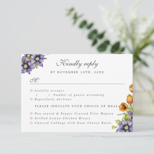 UAWG mit Speisen Wahl Wasserfarben Frühlingsblumen Einladung (Stehend Vorderseite)