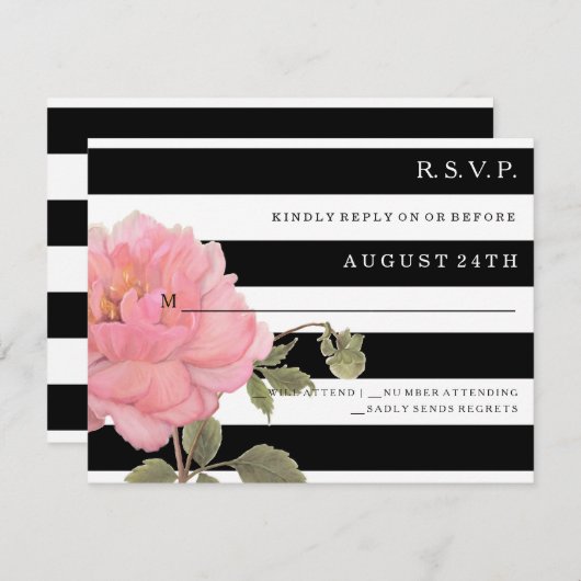 UAWG MODERN Chic Wide Stripes Pink Peony Blume RSVP Karte (Vorne/Hinten)