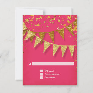 UAWG Modern Pennant Banner w Glitzer Confetti RSVP Karte