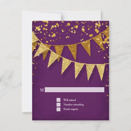 UAWG Modern Pennant Banner w Glitzer Confetti RSVP Karte (Vorderseite)