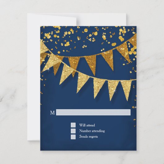 UAWG Modern Pennant Banner w Glitzer Confetti RSVP Karte (Vorderseite)