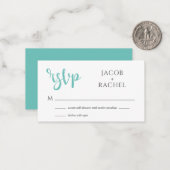 UAWG Modern Script Aquamarin Wedding RSVP Card Mitteilungskarte (Vorderseite/Rückseite Beispiel)