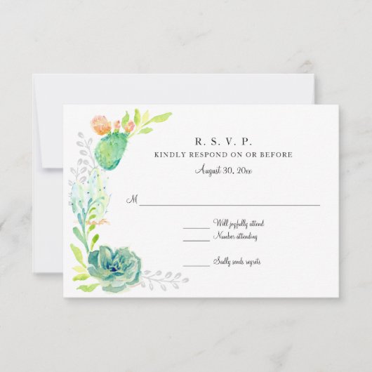 UAWG Modern Simple Watercolor Wüste Cactus floral RSVP Karte (Vorderseite)