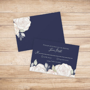 UAWG Moderne Elegant Minimalistische Blumen Navy B RSVP Karte