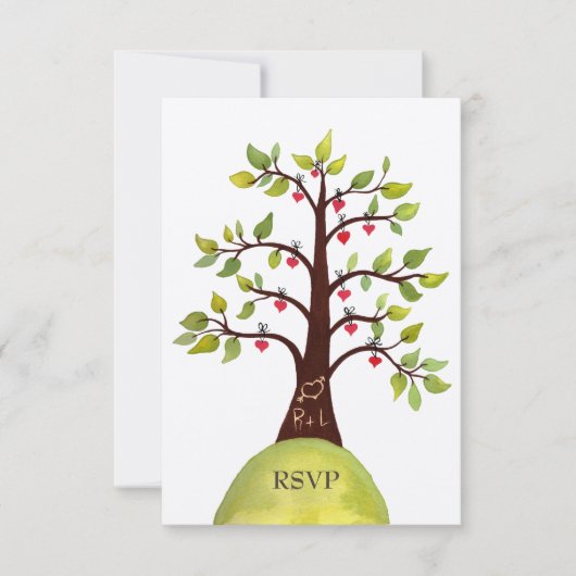 UAWG Monogram Green Tree Wedding Cards RSVP Karte (Vorderseite)
