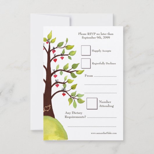 UAWG Monogram Green Tree Wedding Cards RSVP Karte (Rückseite)