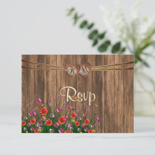 UAWG Monogram Heft mit Spring Wildblumen RSVP Karte (Stehend Vorderseite)