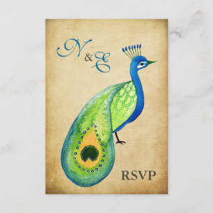 UAWG Monogram Vintag Peacock Wedding Cards RSVP Karte