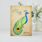UAWG Monogram Vintag Peacock Wedding Cards RSVP Karte (Stehend Vorderseite)