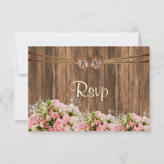 UAWG Monogramm Herz mit Rosa und Weiß Rosen RSVP Karte (Vorderseite)