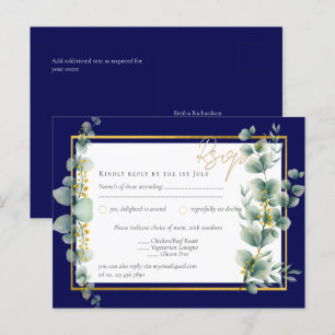 UAWG NAVY BLUE GOLD Greenery Eucalyptus Wedding Postkarte