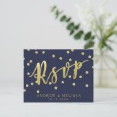 UAWG | Navy Blue & Imitate Gold Script Postcard Einladungspostkarte (Stehend Vorderseite)