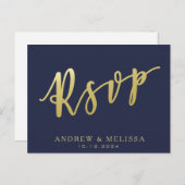 UAWG | Navy Blue & Imitate Gold Script Postcard Einladungspostkarte (Vorne/Hinten)