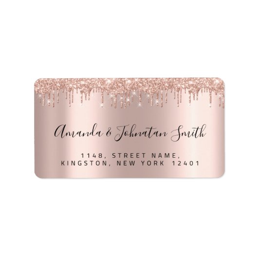 UAWG New Wedding Address Tropfens Rose Gold Adressaufkleber (Vorne)