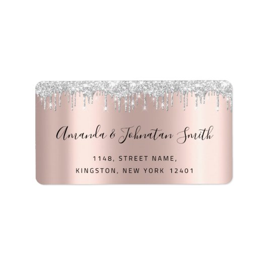 UAWG New Wedding Adress Silver Gray Tropfens Rose Adressaufkleber (Vorne)