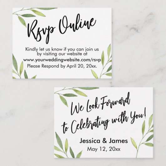 UAWG Online Green Foliage Wedding Card Begleitkarte (Vorne/Hinten)