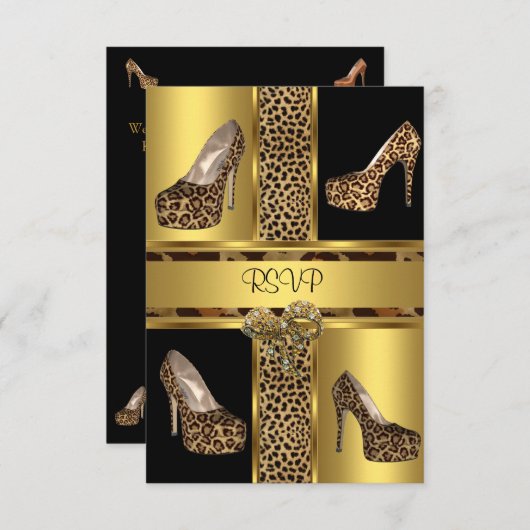 UAWG Party Hi Heel Schuhe Leopard Gold RSVP Karte (Vorne/Hinten)