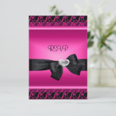 UAWG Party Silver Heart Pink Black RSVP Karte (Stehend Vorderseite)