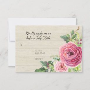 UAWG Peony Rose Rustic Country Farm Wood BOHO RSVP Karte