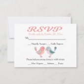 UAWG Pink & Blue Lovebirds Hochzeitsfeier RSVP Karte (Vorderseite)