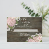 UAWG Pink Hydrangea Spitzen Dunkelholz-Blüte RSVP Karte (Stehend Vorderseite)