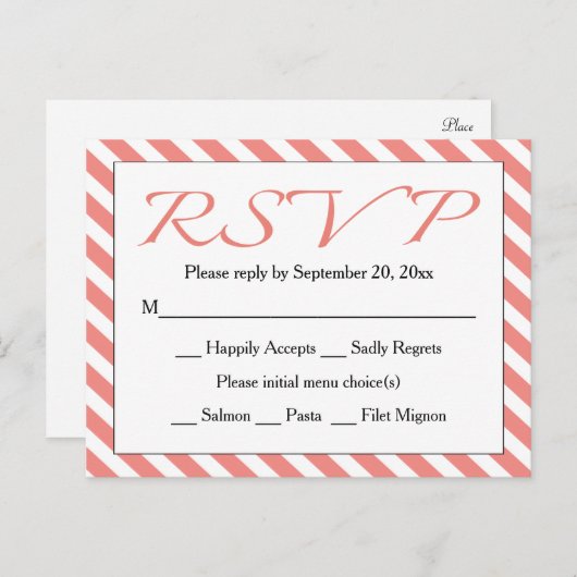 UAWG Pink und White Stripe Hochzeit / Party Einladungspostkarte (Vorne/Hinten)