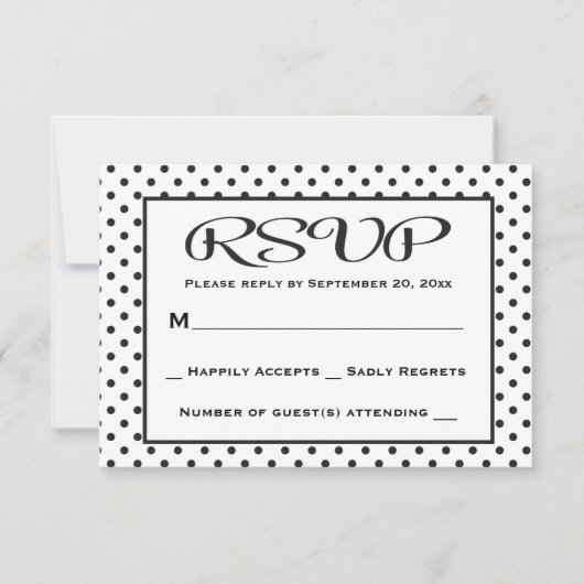 UAWG Polka Dot Black and White Wedding / Party RSVP Karte (Vorderseite)