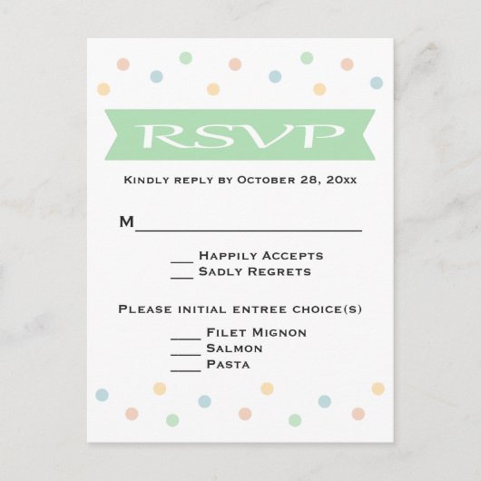 UAWG Polka Dot Mint Green & White Wedding - Menü Einladungspostkarte (Vorderseite)