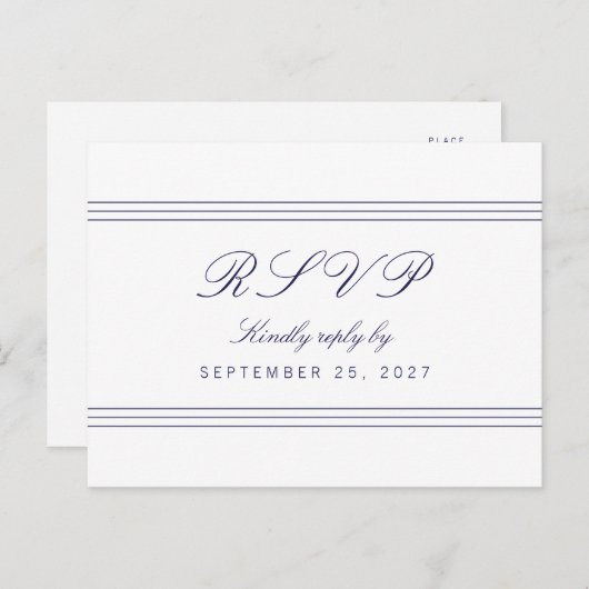 UAwg Postcard: White Clean Navy Blue Lines Respons Einladungspostkarte (Vorne/Hinten)